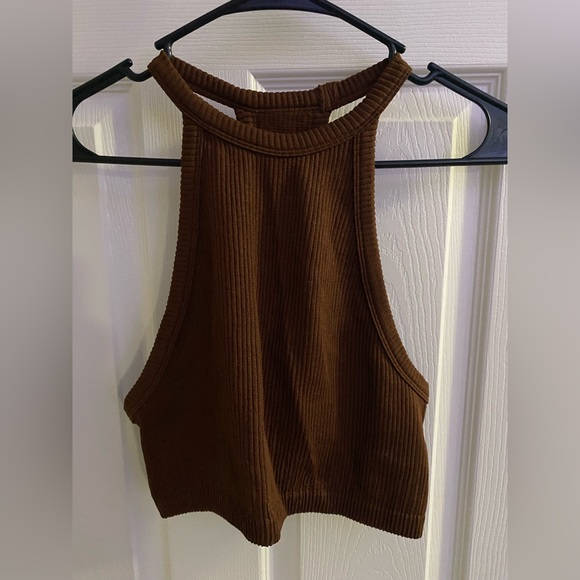 Brown ribbed tank top - Picture 1 of 2